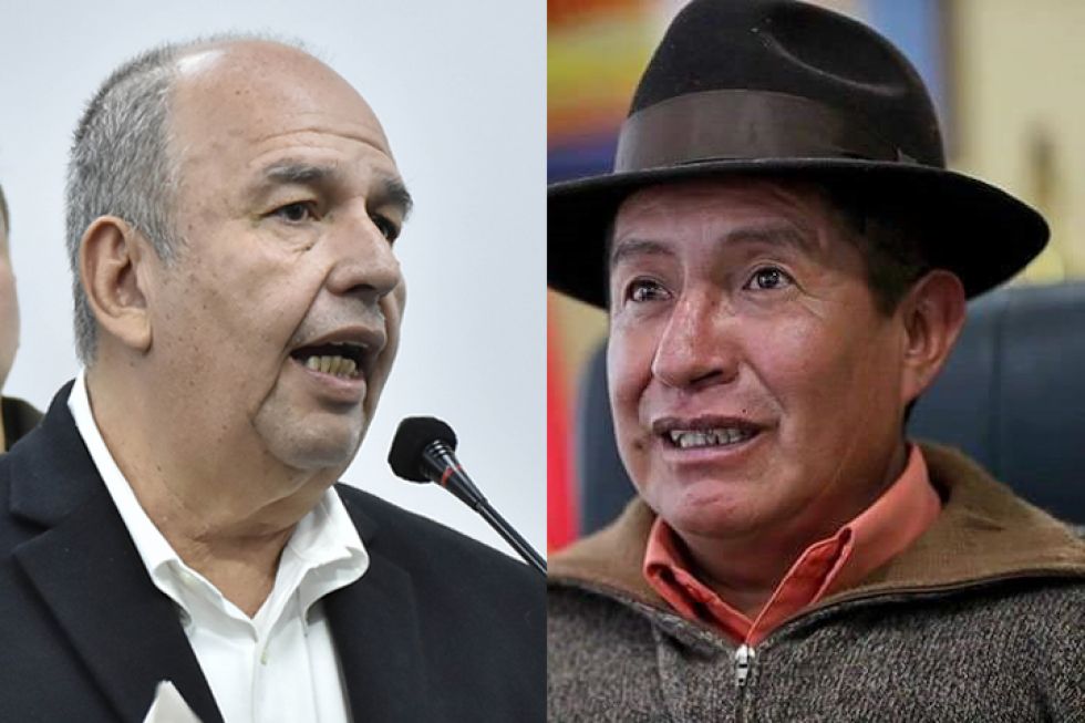 El ministro de Gobierno, Arturo Murillo, y el director del FDI, Rafael Quispe.