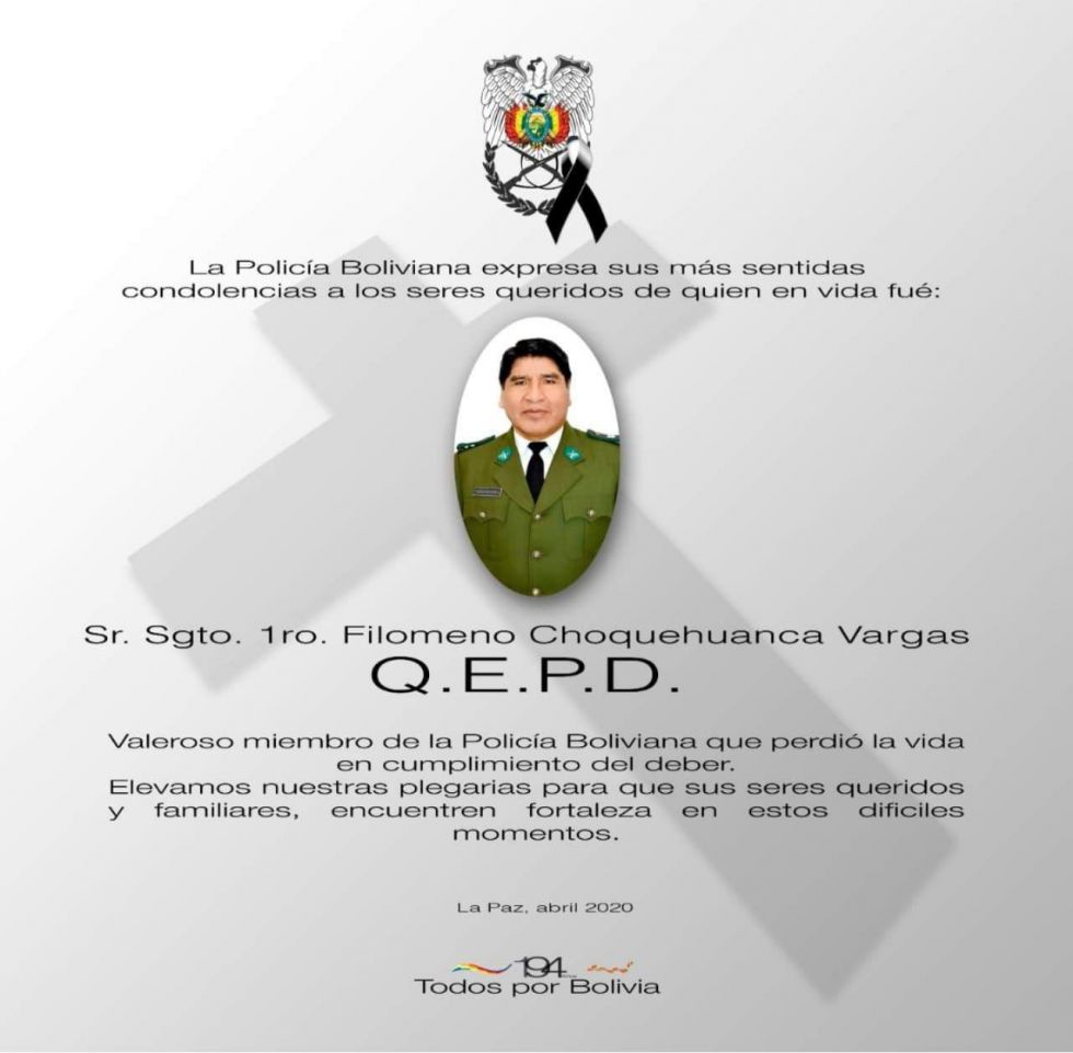 El mensaje de condolencia que publicó la Policía por la muerte del sargento Choquehuanca.