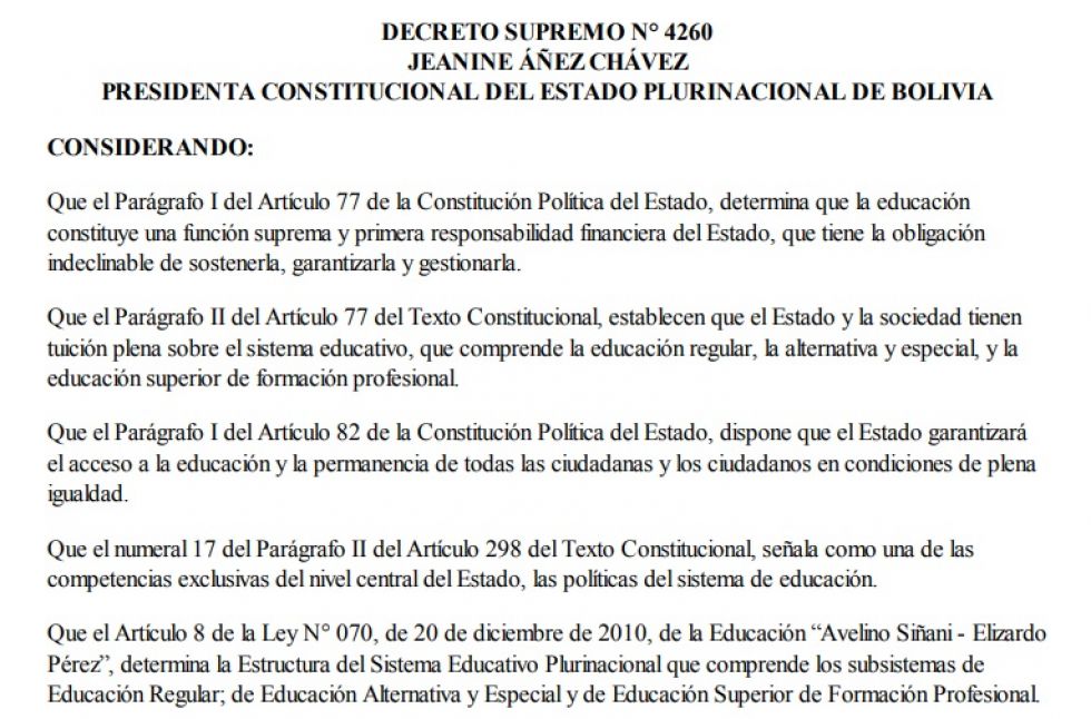 El Decreto  Supremo 4260.