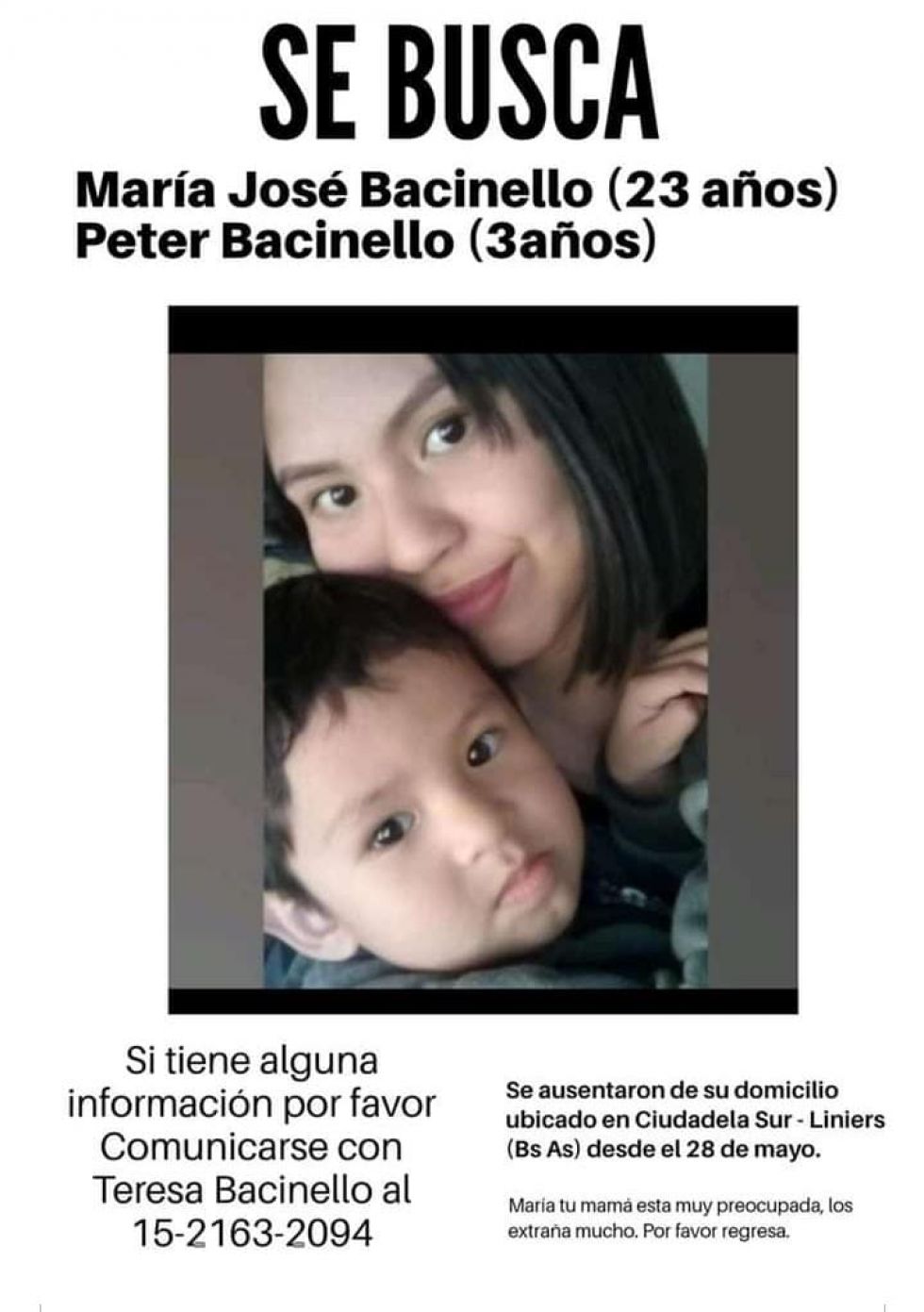 La madre y su hijo desaparecidos.