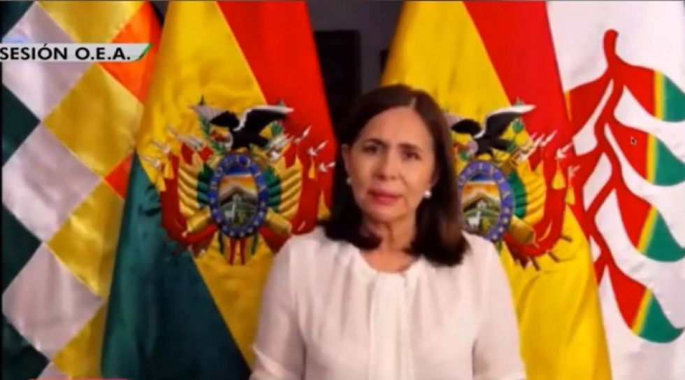La ministra de Relaciones Exteriores, Karen Longaric, en su intervención de esta tarde.