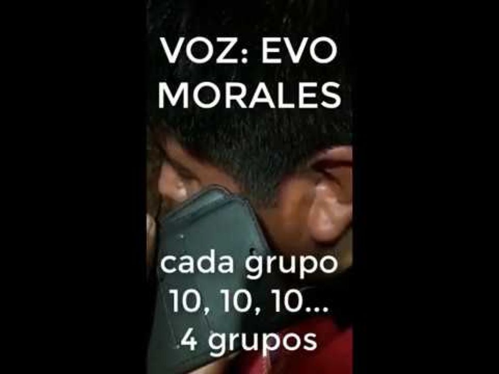 Una imagen de la charla en la que el expresidente Evo Morales ordena supuestamente cercar las ciudades.