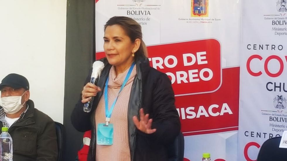 La presidenta Jeanine Áñez en un anterior acto oficial en Sucre. 