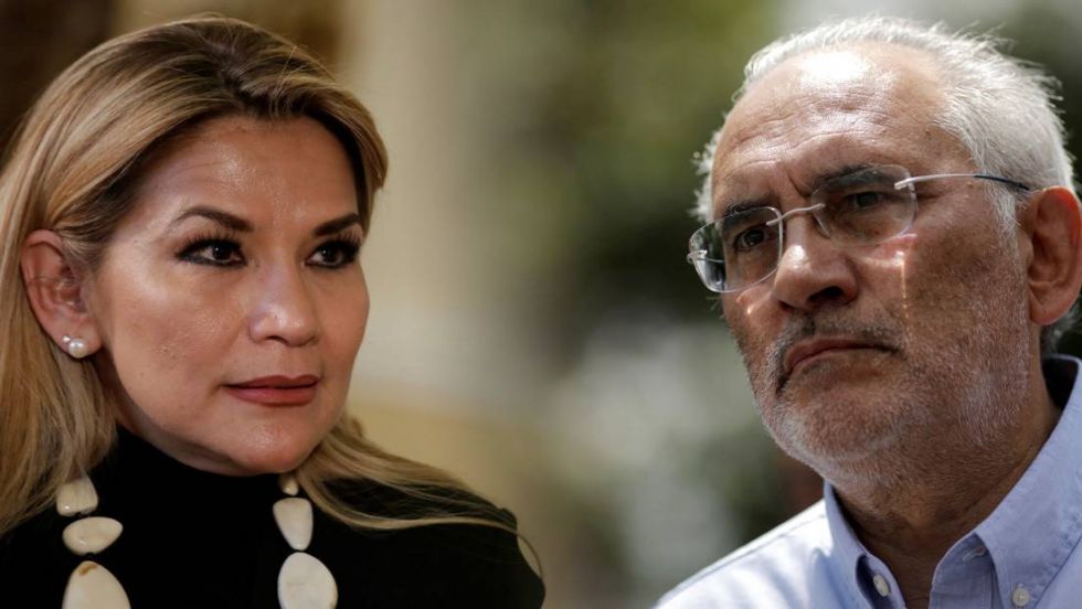 Los candidatos a la presidencia Jeanine Áñez y Carlos Mesa.