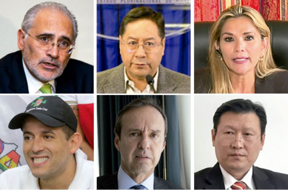 Carlos Mesa, Luis Arce, Jeanine Áñez, Luis Fernando Camacho, Tuto Quiroga y Chi Yung Chung.