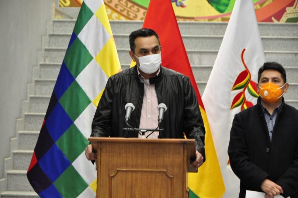 El ministro de la Presidencia, Yerko Núñez, durante la conferencia de prensa que ofreció este martes en La Paz.