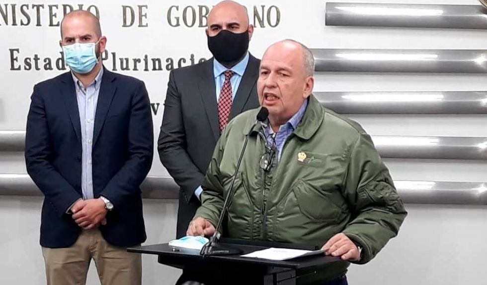 El ministro de Gobierno, Arturo Murillo, en la conferencia de prensa que ofreció este miércoles.