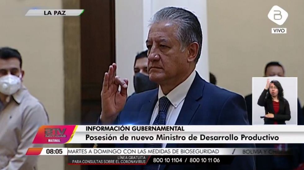 El nuevo ministro de Desarrollo Productivo, Ademar Guzmán, durante el acto de posesión.