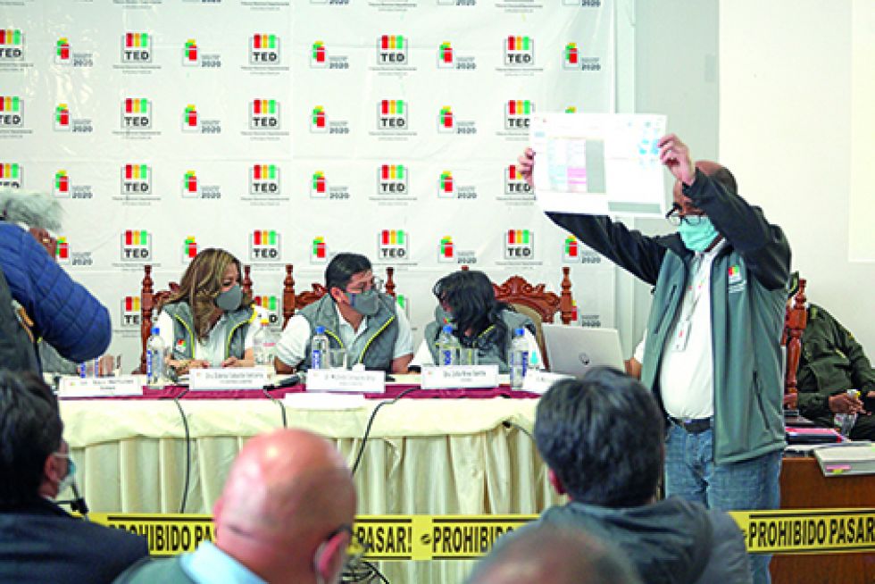 RESULTADOS. Los vocales del Tribunal Electoral Departamental de Chuquisaca comenzaron con el recuento de las actas a las 20:05 y se extendieron hasta las primeras horas de la madru