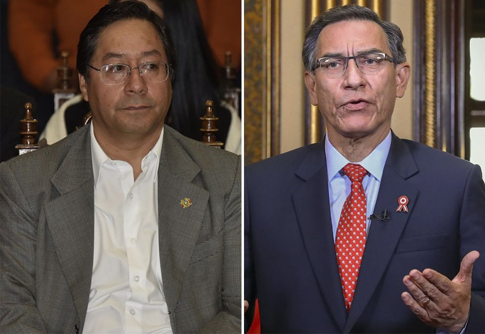 El virtual ganador Luis Arce (i) y el presidente peruano Martín Vizcarra.