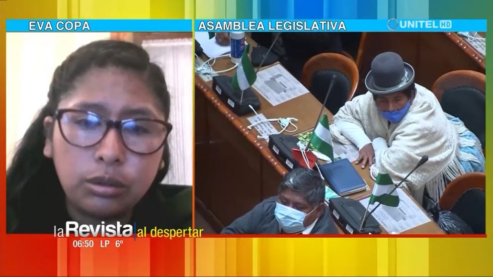 La entrevista televisiva a la presidenta del Senado, Eva Copa, esta mañana.