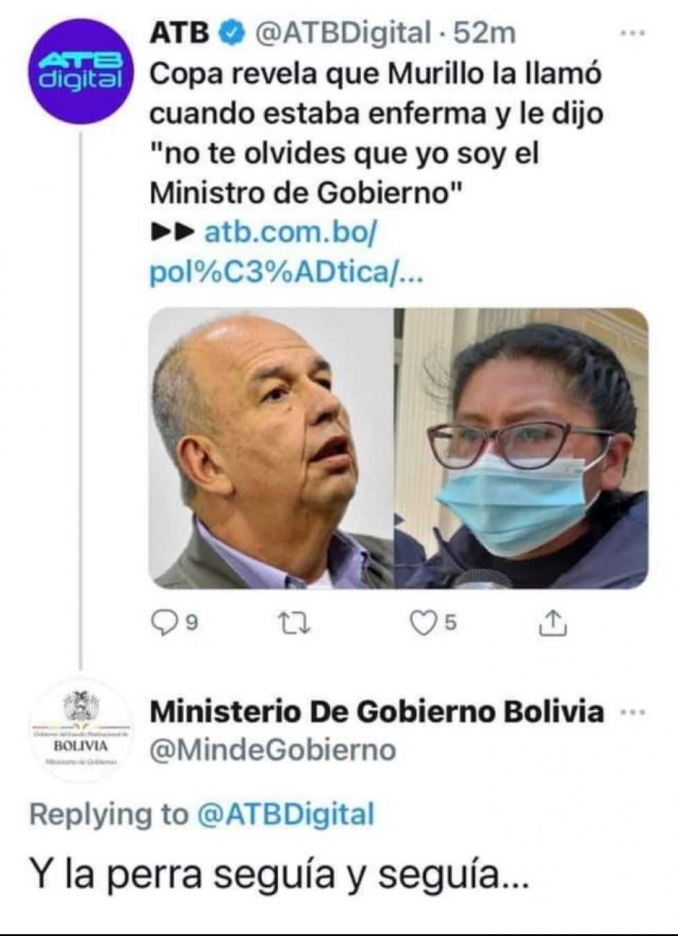 La captura que circula en las redes sociales sobre la respuesta del Ministerio de Gobierno.