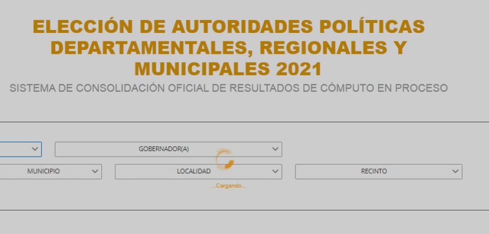 Portada de la página web en donde se actualiza la base de datos de los votos de las elecciones.