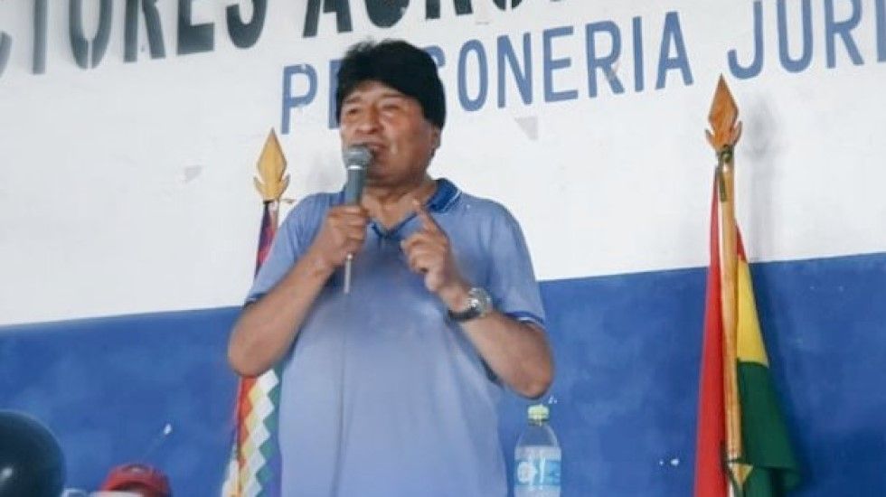 El expresidente Evo Morales en el ampliado de la Federación de Comunidades Interculturales de San Julián.