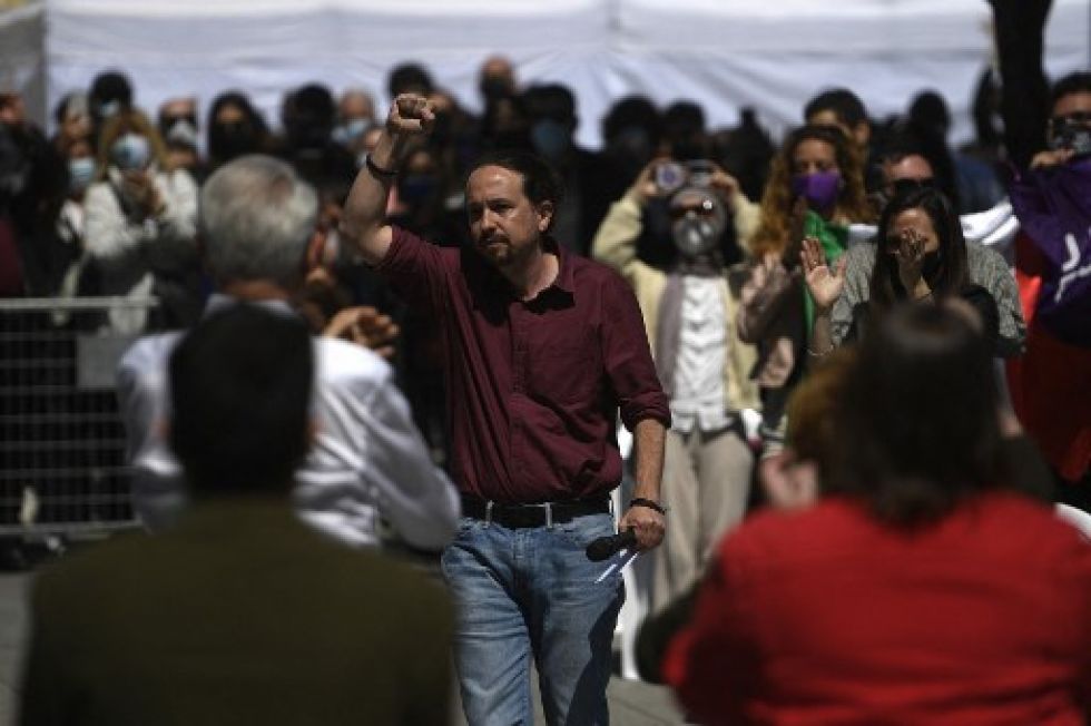 Pablo Iglesias cuando se dirigía a una reunión de campaña para las elecciones regionales.