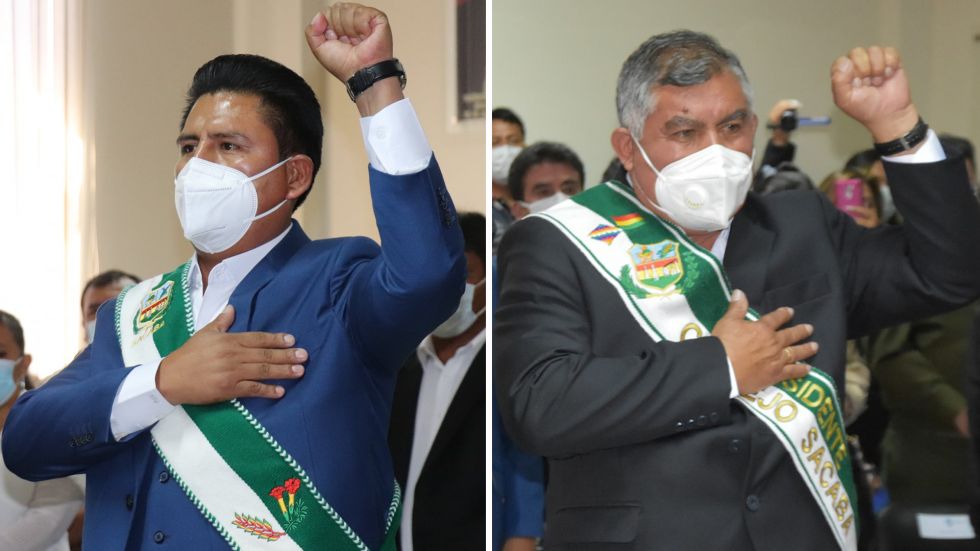El alcalde de Sacaba, Pedro Gutiérrez (i), y el presidente del Concejo de Sacaba, Daniel Escalera.