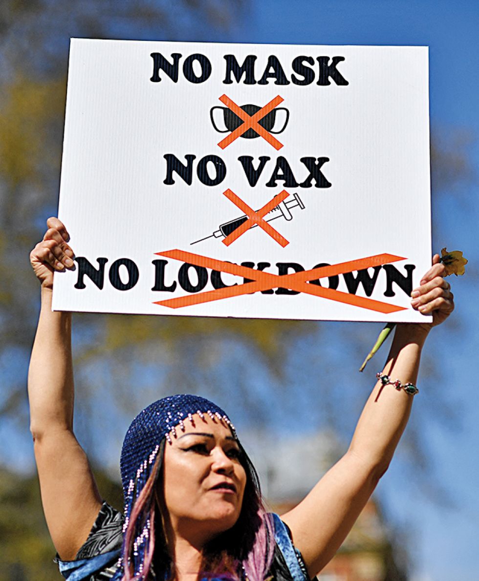 Una protesta contra mascarillas, vacunas y cuarentenas.