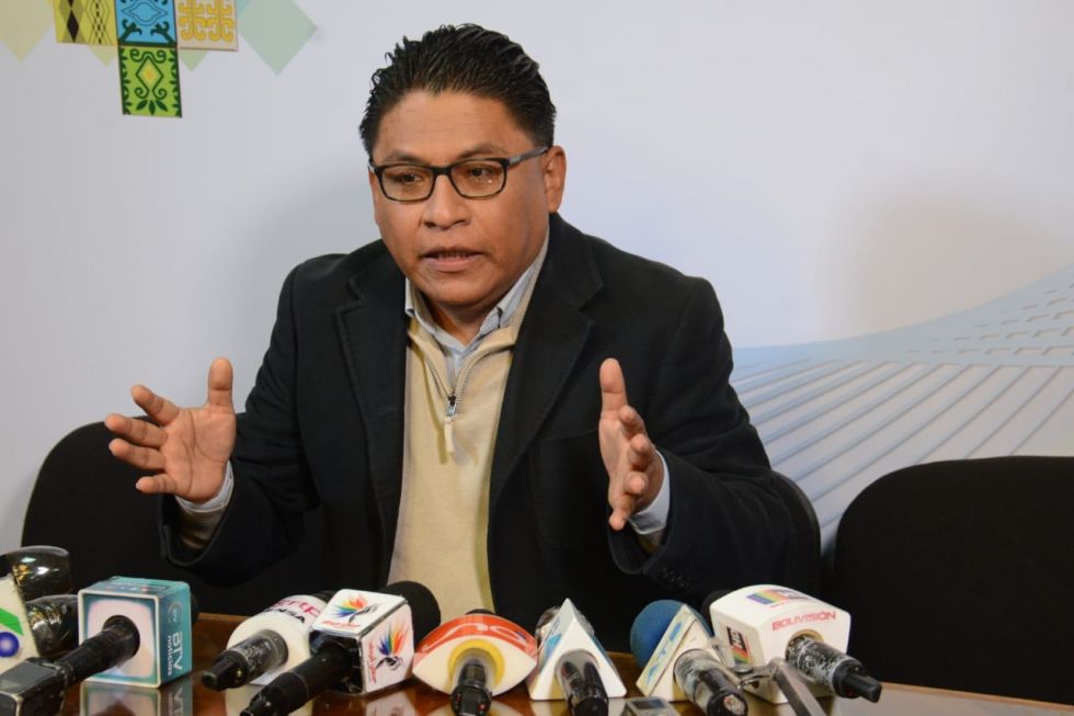 El ministro de Justicia, Iván Lima, en una conferencia de prensa reciente en La Paz.