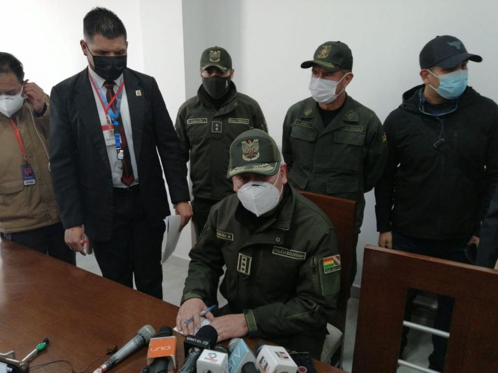 El comandante general de la Policía, coronel Jhonny Aguilera, en una reciente conferencia de prensa en Sucre.