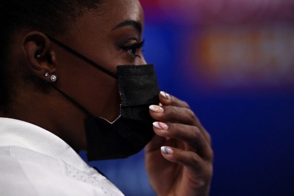Simone Biles en el evento de salto de la final del equipo femenino de gimnasia artística.
