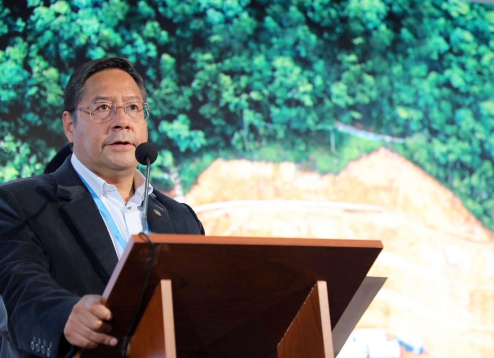 El presidente Luis Arce, durante el lanzamiento del Plan de Reactivación Upstream 2021 de YPFB, este jueves.