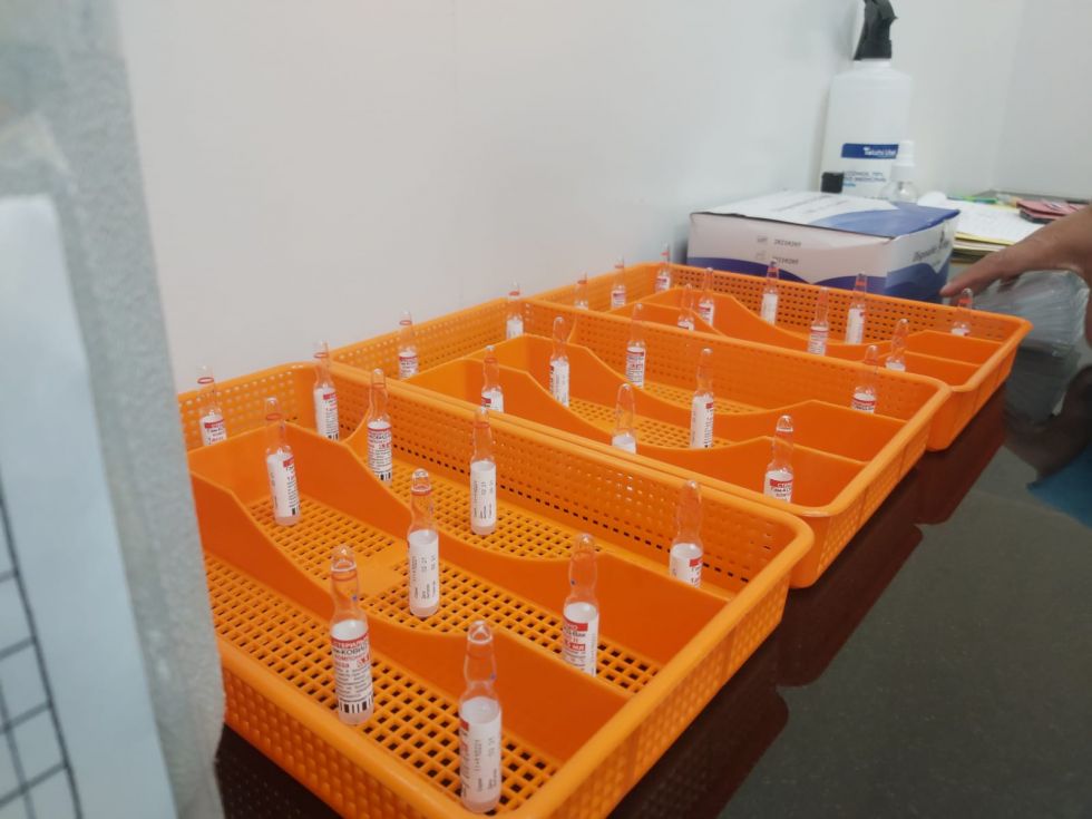 Segundas dosis de la vacuna rusa Sputnik V en proceso de descongelamiento.
