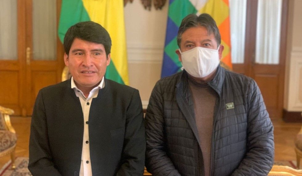 El gobernador Damián Condori y el vicepresidente David Choquehuanca.