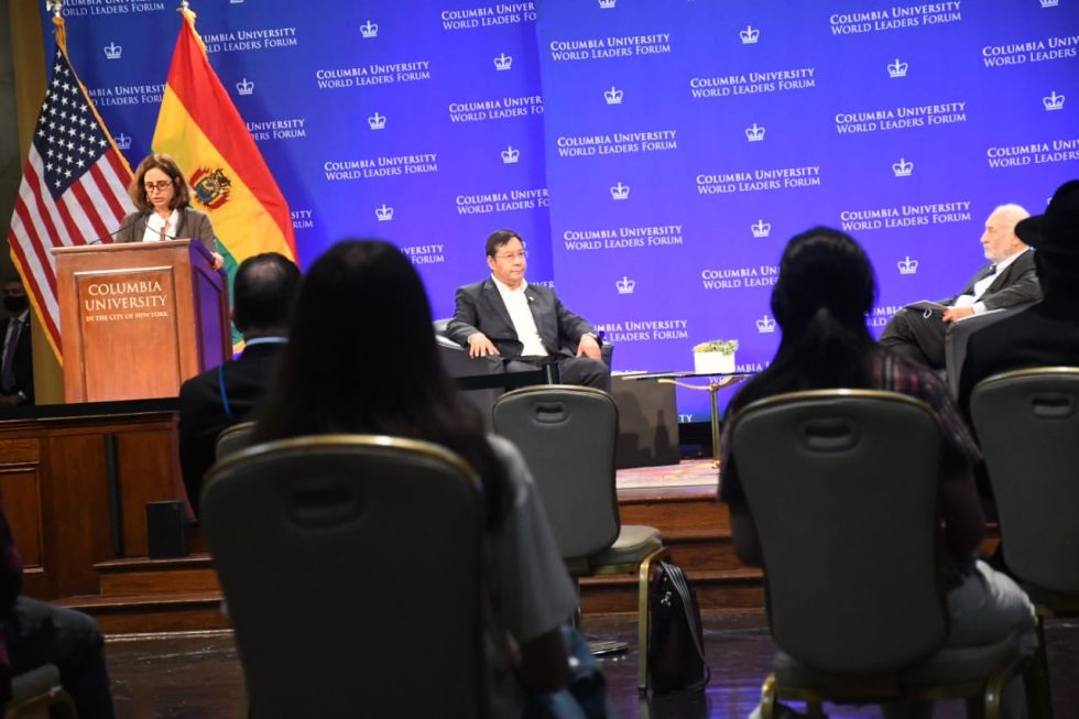 El presidente Luis Arce en el foro 'Conversación sobre política económica en tiempos de pandemia'