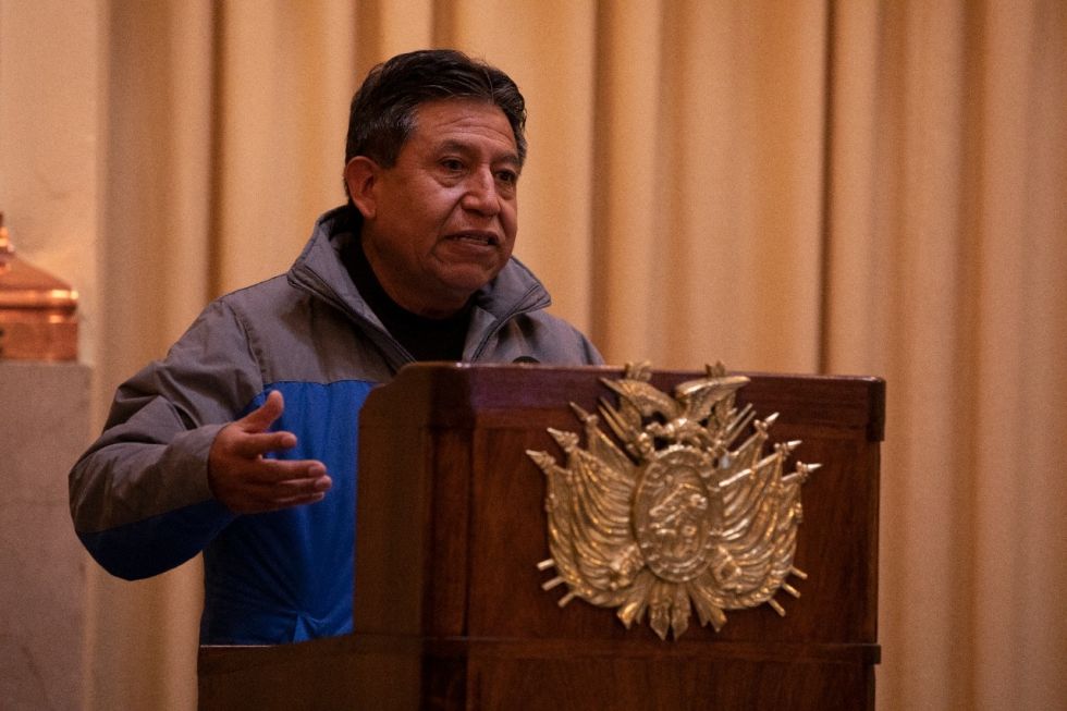 El vicepresidente David Choquehuanca, en la presentación del libro de César Navarro.