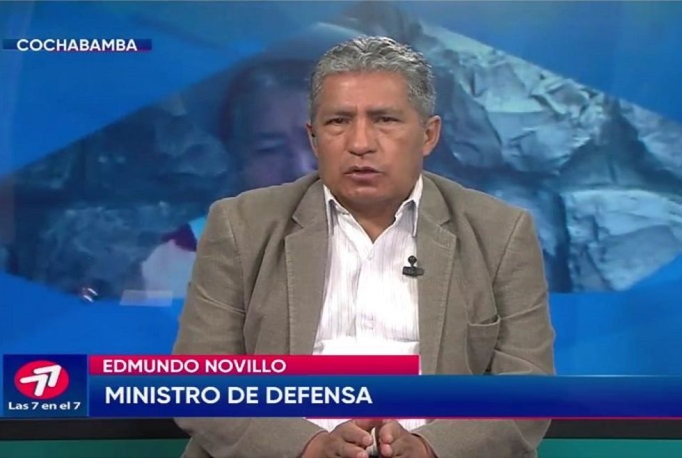 El ministro de Defensa, Edmundo Novillo, durante su entrevista con el canal estatal.