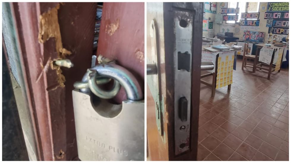 Así fueron forzadas las puertas a habitaciones y aulas en Kawasiri, Tomina, Chuquisaca.
