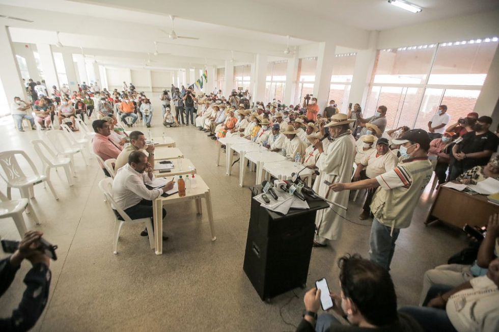 El Parlamento Indígena instalado este miércoles en predios de la Universidad Gabriel René Moreno.