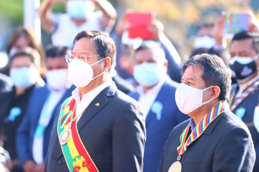 El presidente Luis Arce y el vicepresidente David Choquehuanca durante un acto el mes pasado.