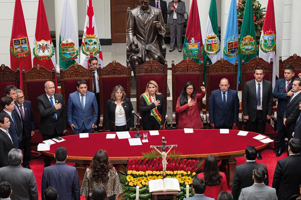 ACTO. La presidenta Jeanine Áñez en la inauguración del Año Judicial 2020 en el TSJ, en Sucre.