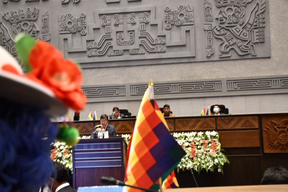 El Presidente, durante su informe ante la Asamblea Legislativa Plurinacional.