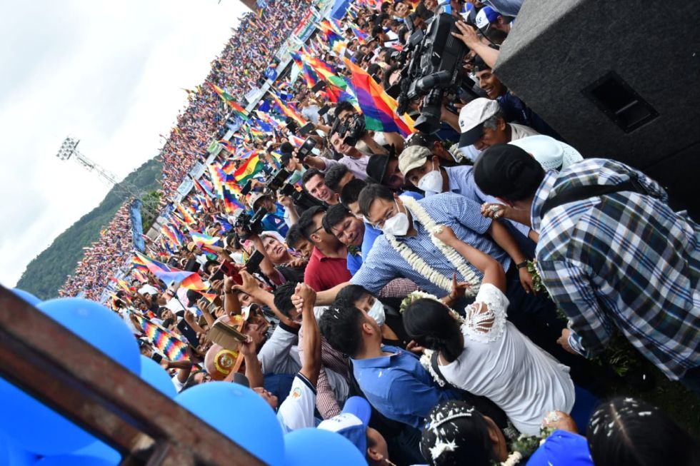 El presidente Luis Arce en la concentración organizada en Shinahota. 