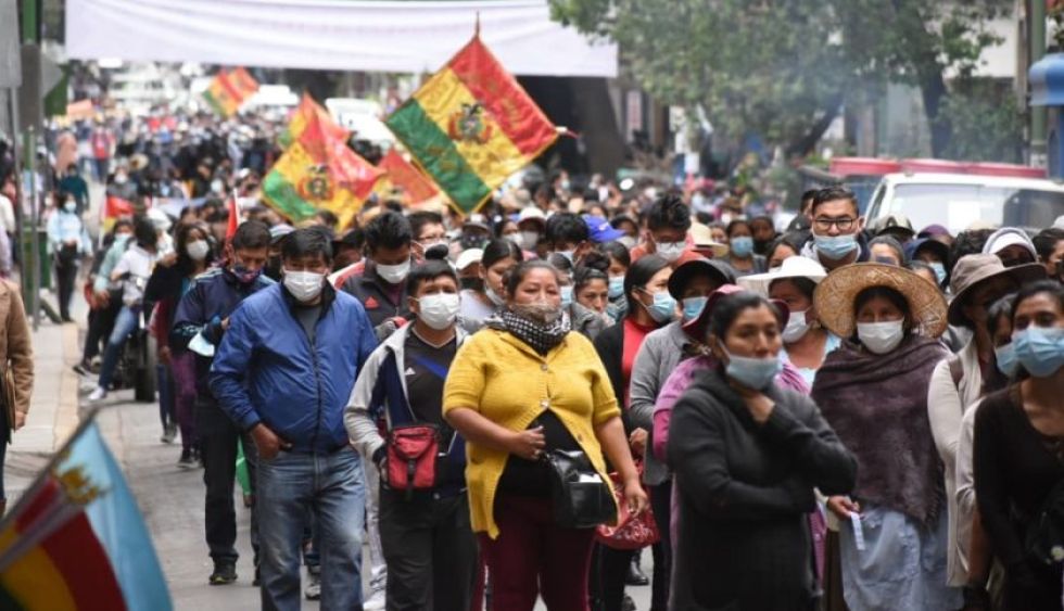 Una marcha de gremiales en Cochabamba.