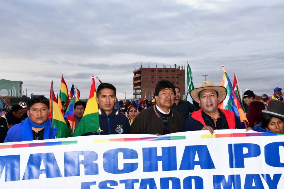 Evo Morales (c), los senadores Andrónico Rodríguez y Leonardo Loza, y el diputado Freddy Mamani.