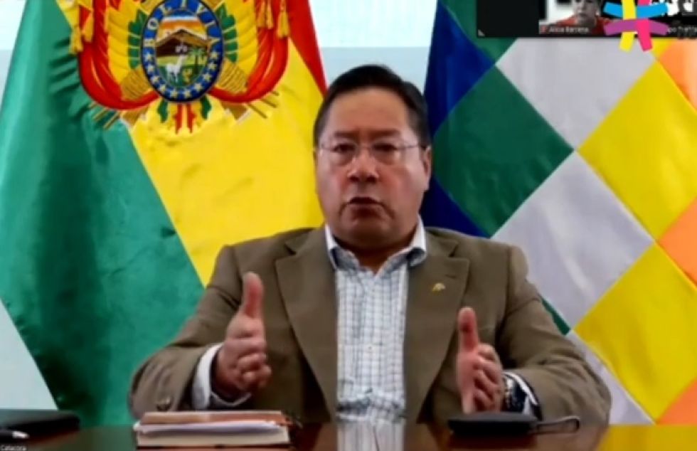 El presidente Luis Arce en su intervención en el encuentro del Grupo de Puebla, en México.