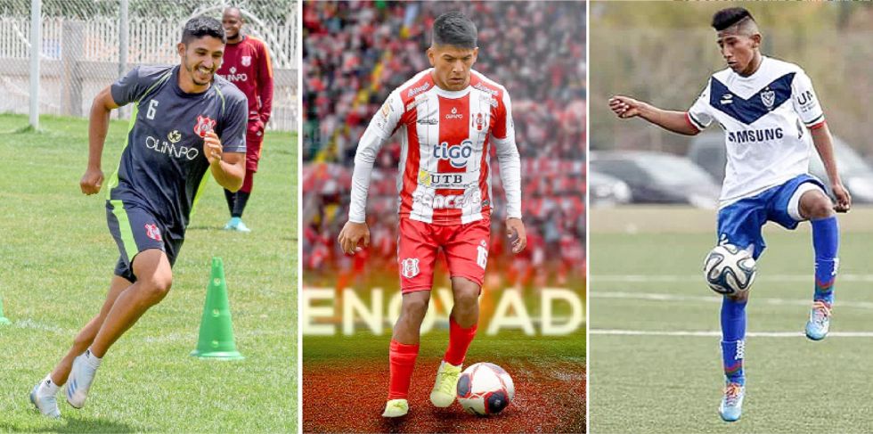 El defensor Martín Chiatti (i) y el volante Yesit Martínez (c) renovaron su contrato; al lado, Gonzalo Añazgo, nuevo jugador de Independiente.