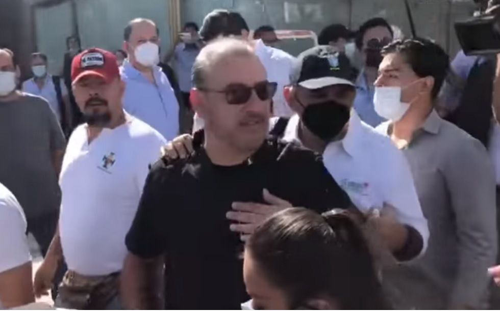 El presidente del Comité pro Santa Cruz, Rómulo Calvo, al llegar a la Fiscalía.