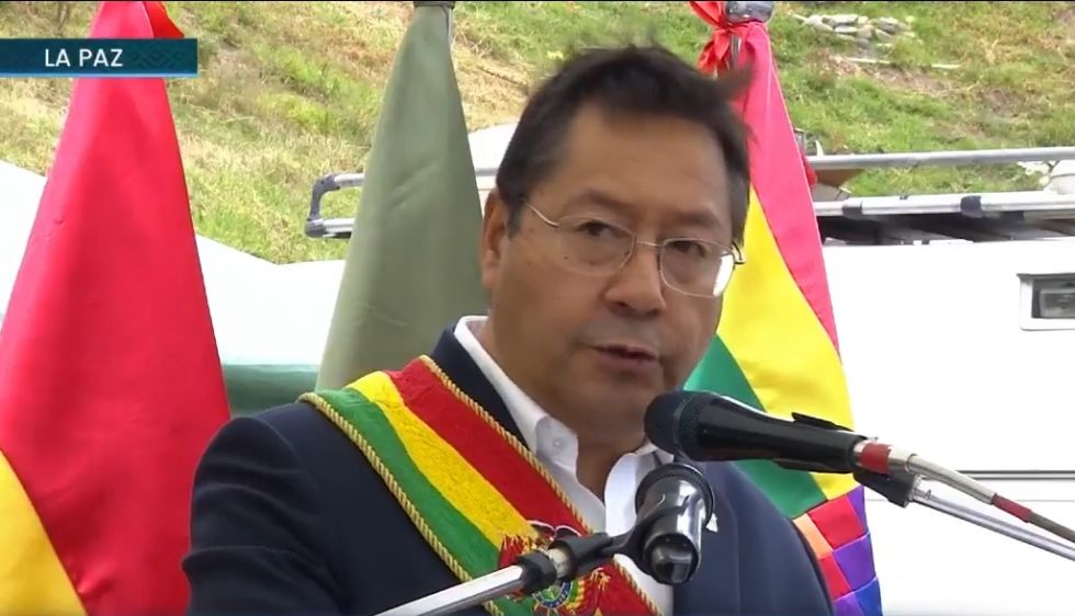 El presidente Luis Arce durante su discurso en un acto de promoción de la Anapol.
