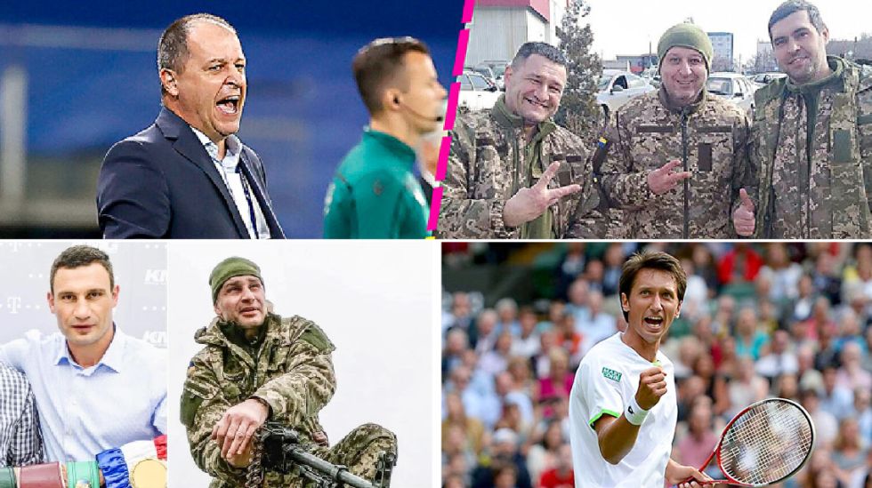 El entrenador de fútbol Yuriy Vernydub (arriba), el excampeón de boxeo Vitali Klitschko (d) y el extenista Sergei Stakhovsky se pusieron el uniforme.