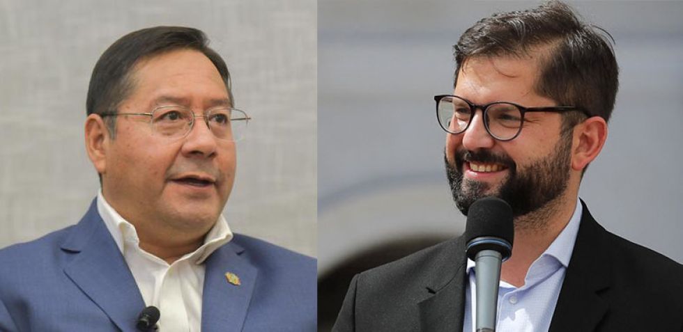 El presidente Luis Arce (i) y el presidente electo de Chile, Gabriel Boric.
