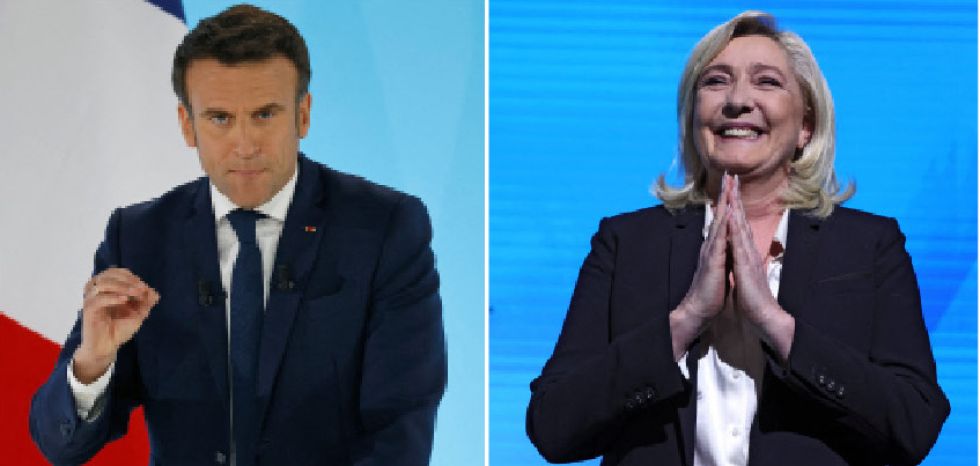 ELECCIONES. Emmanuel Macron, actual presidente de Francia, y la canditada Marine Le Pen, tras la primera vuelta electoral, ayer.