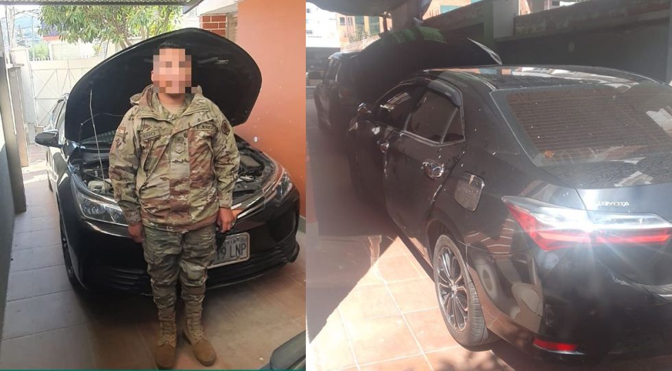 Fotografías del militar y del vehículo que conducía, publicadas por la Policía Boliviana.