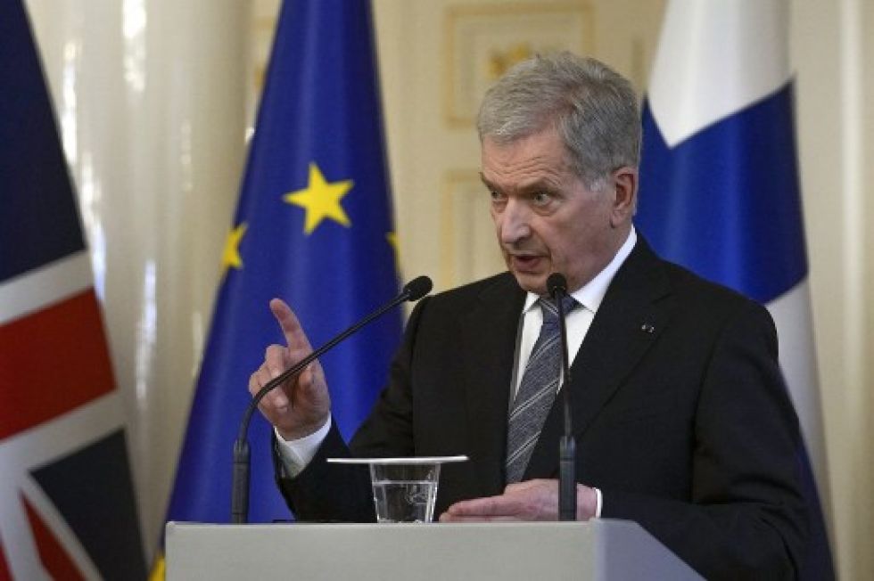 El presidente finlandés, Sauli Niinisto, en una conferencia de prensa este juevs. se dirige a una conferencia de prensa este jueves.