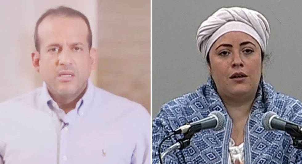 El gobernador de Santa Cruz, Luis Fernando Camacho, y la ministra de la Presidencia, María Nela Prada.