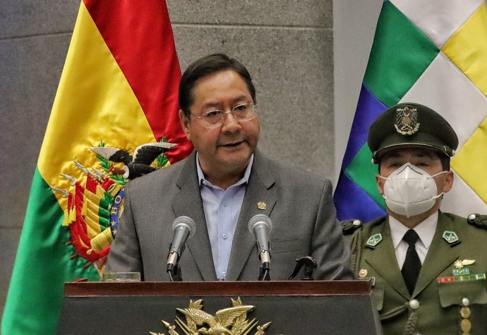 El presidente Luis Arce este viernes, en el acto de posesión de Comandante de la Policía.