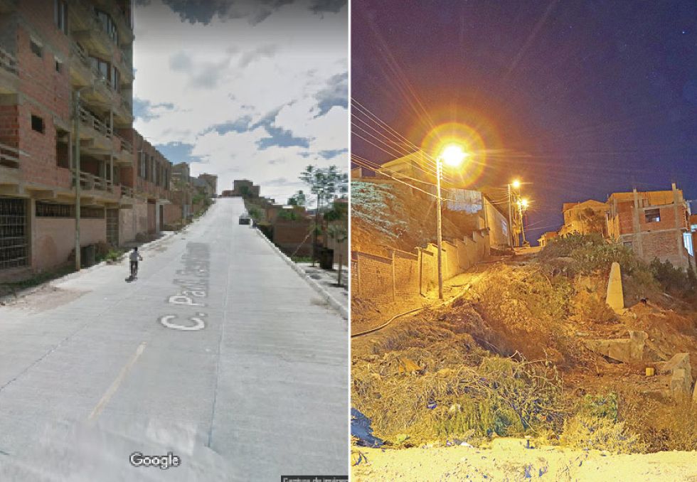 ANTES Y DESPUÉS. A la izquierda, la calle el año 2015; al lado, el estado de la misma vía en la actualidad.